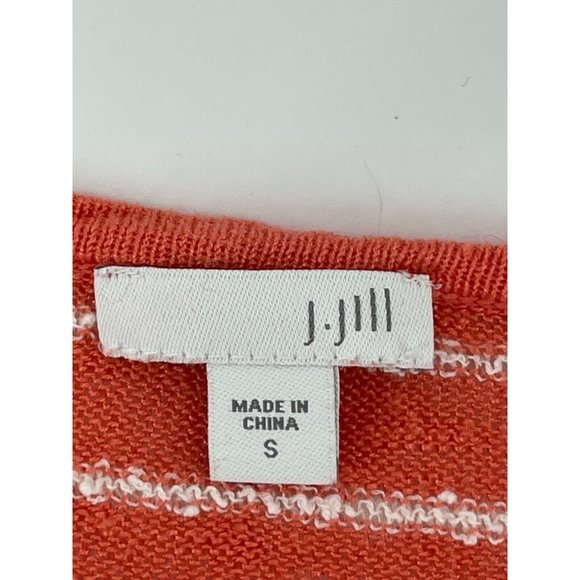 J Jill Women's Orange White Striped Knit Linen Sweater 3/4 Sleeve Size Small - Picture 5 of 10